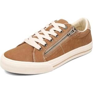 Taos Z-Soul Comfort Shoes Women's 7 Brown Canvas Lace Up Zip Low Top Sneakers